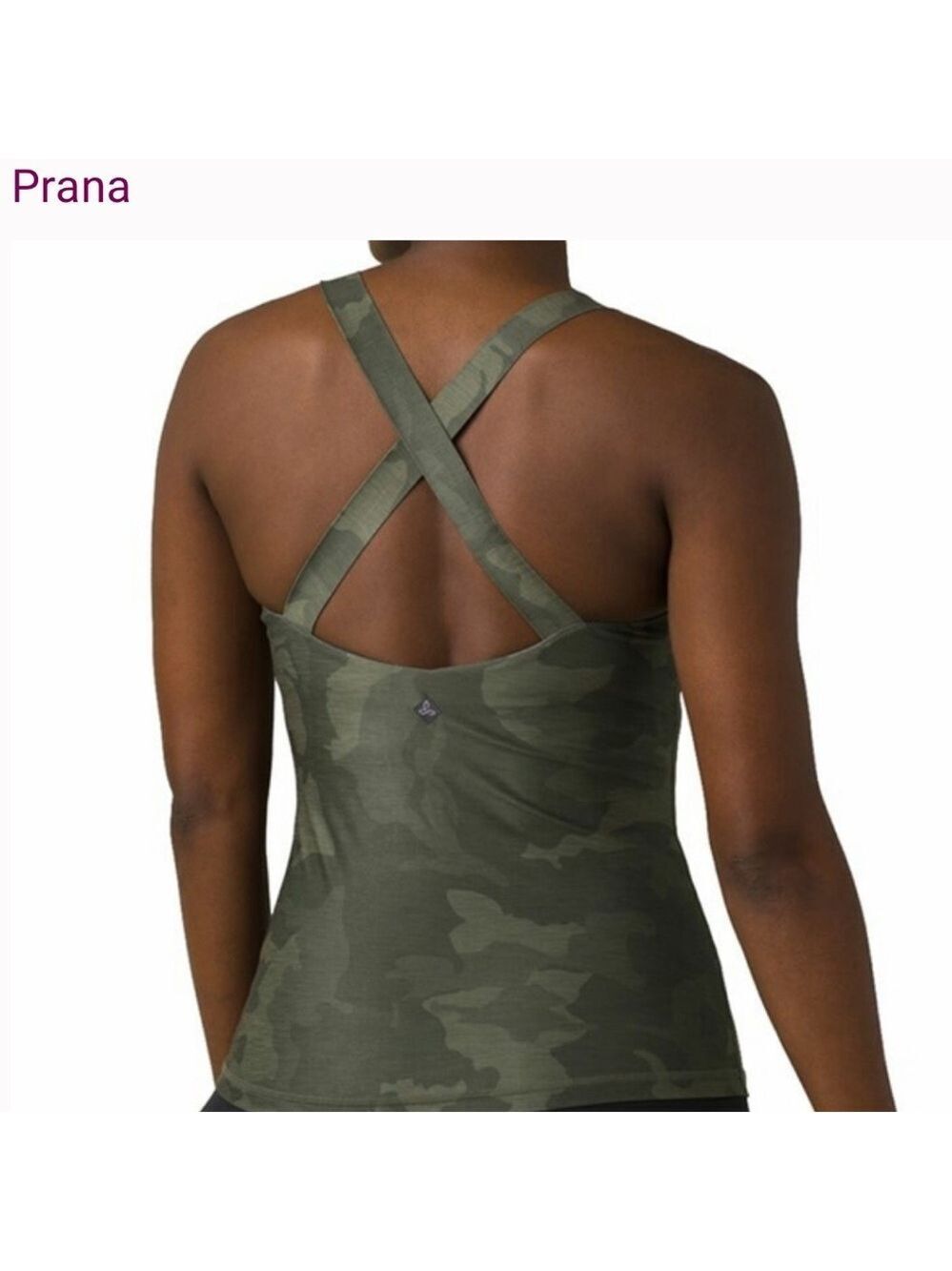 Prana tank top built in bra , crisscross back camo Small - Picture 2 of 8